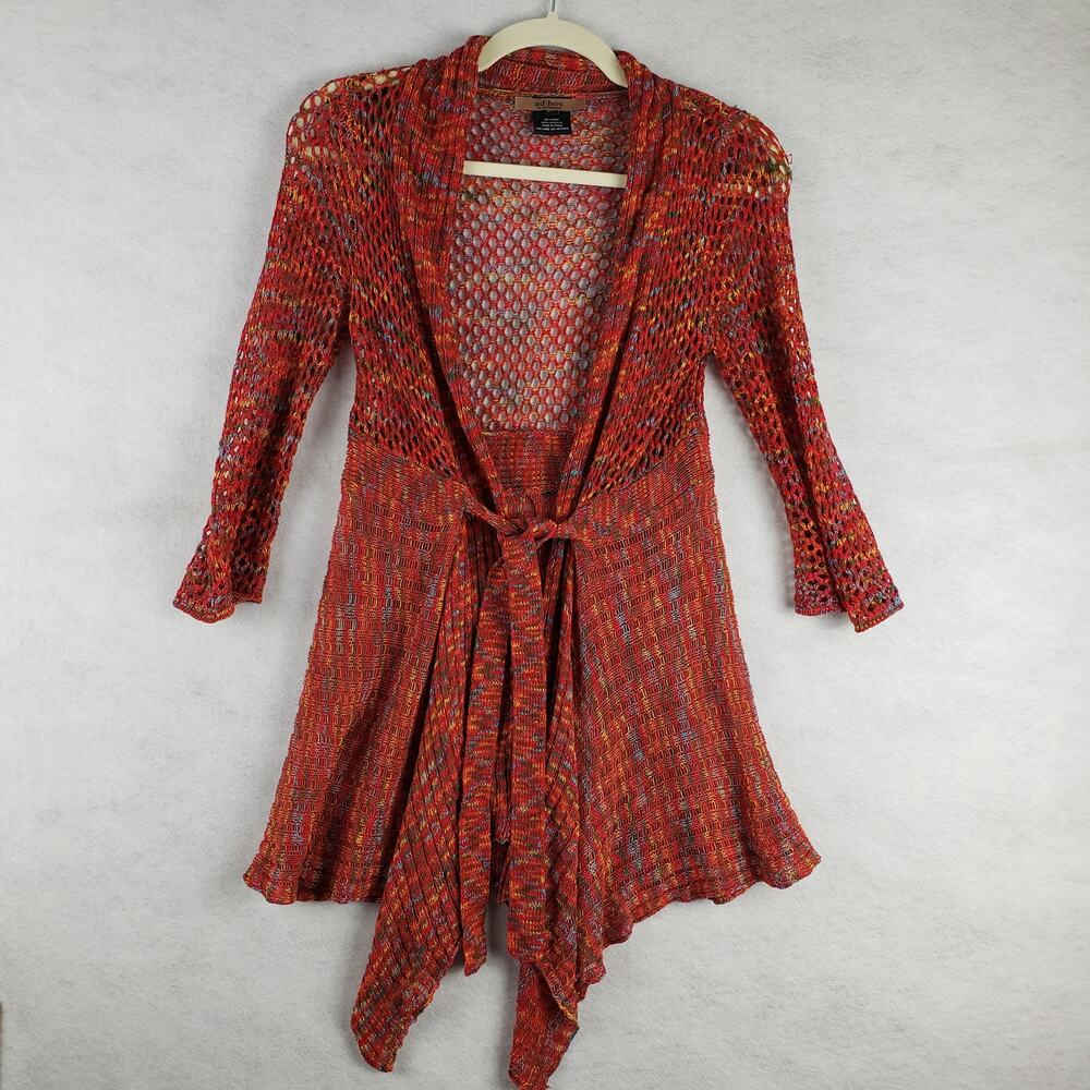 Ad‎ Hoc Collezioni Women's S/M Tie Up Open Knit Lagenlook Sweater Confetti Rust
